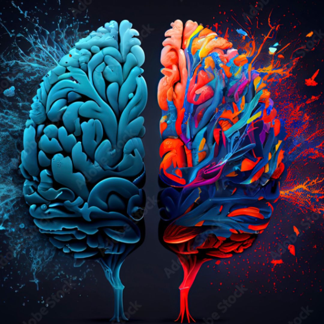 imagen colorida y animada del cerebro humano, haciendo referencia a la compleja e interdependiente relación entre el cerebro y el comportamiento humano