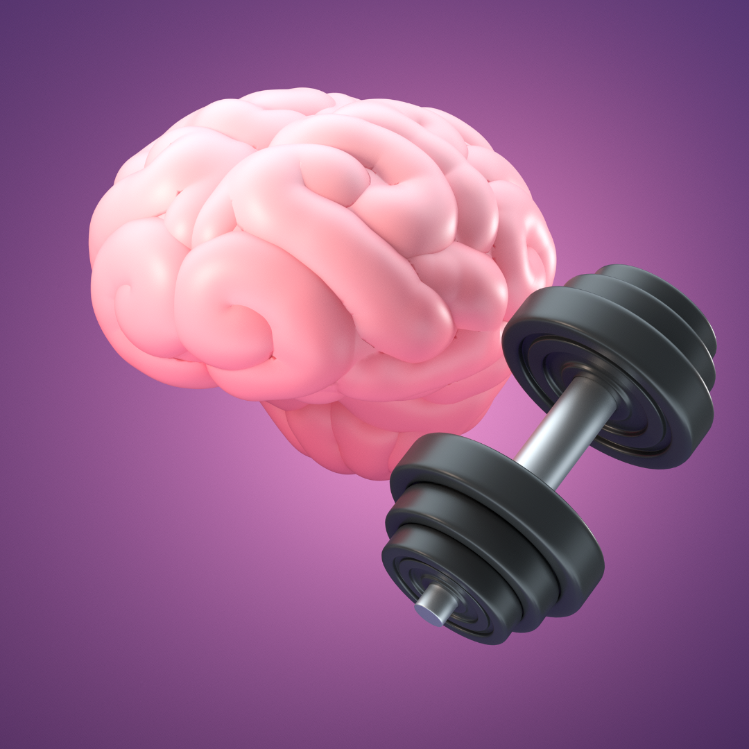 cerebro humano junto a una mancuerna